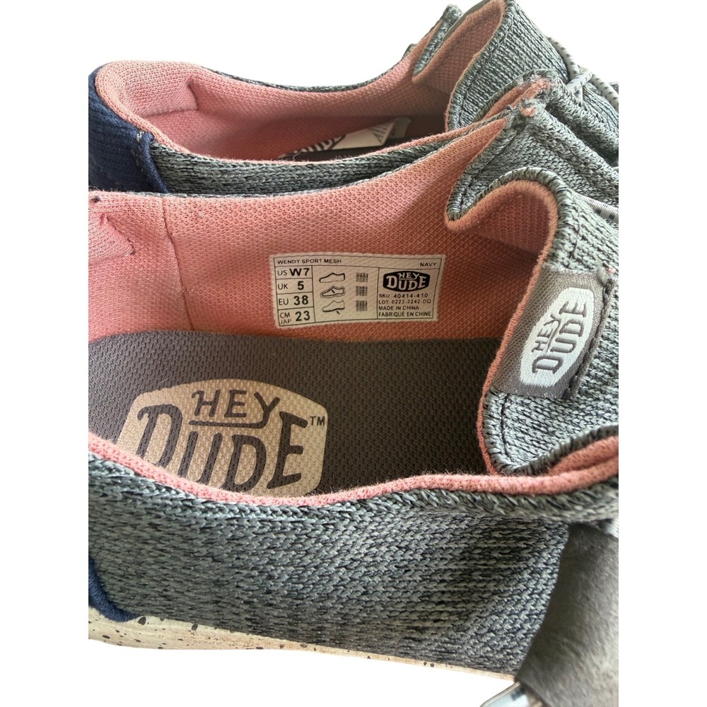 Hey Dude Wendy Sport Mesh Shoes Womens 7 Grey Navy Pink Good Slip On Loafers - Picture 5 of 6